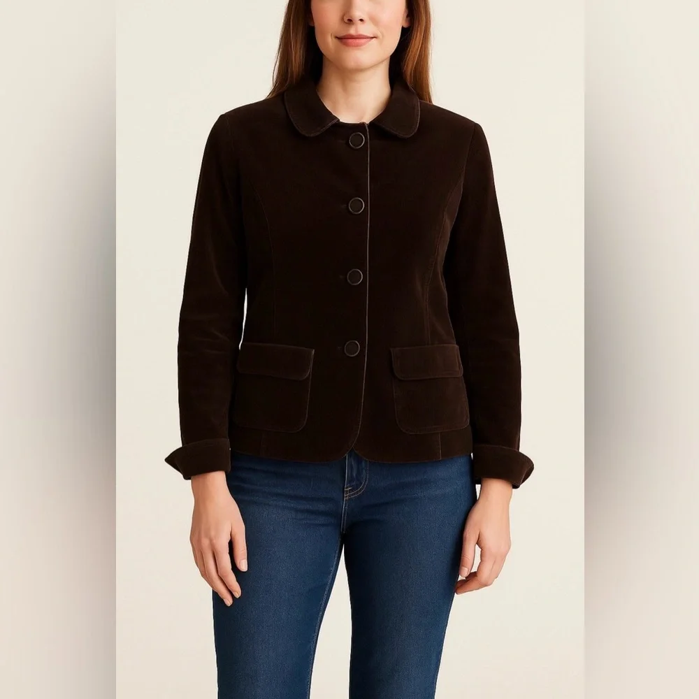 Talbots Brown Corduroy Button Front Jacket Size 14 | Classic Fall Layer - Picture 1 of 6
